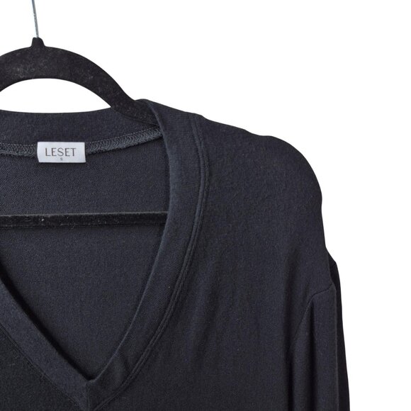 Leset Sweater Womens S Black Knit Pullover Long Sleeve Deep V Neck Top Lori - Picture 7 of 7